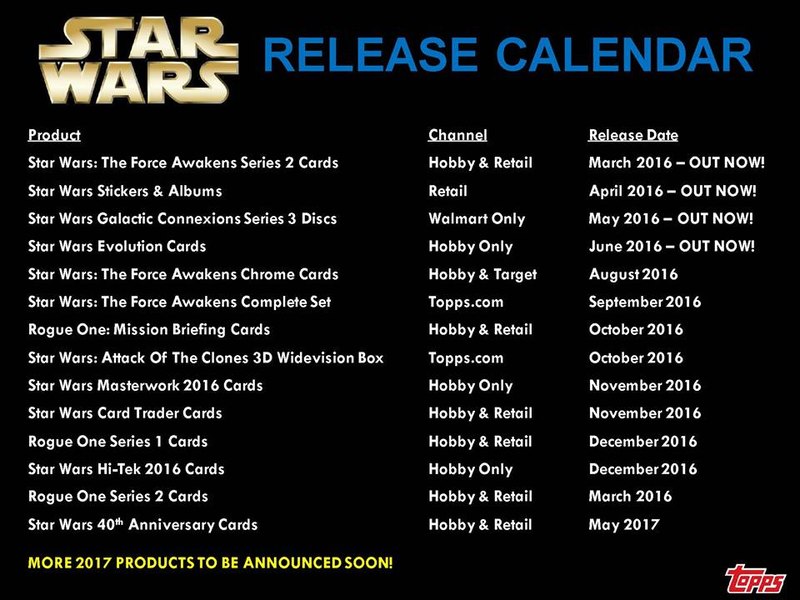Topps Star Wars Product Schedule For 2016 2017 Daily Star Wars News